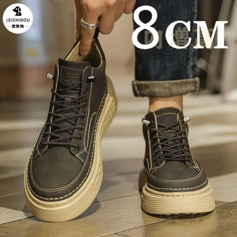 中帮厚底经典休闲板鞋男秋夏季时尚运动小白鞋内增高鞋男10cm隐形
