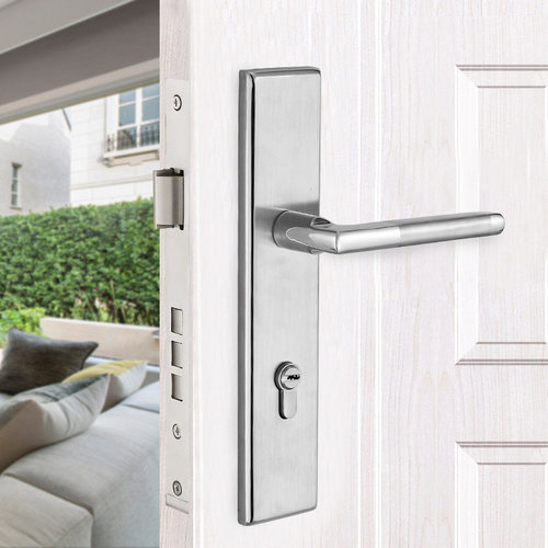 304不锈钢锁别墅大门锁实木门锁入户门锁把手面板加厚85黑色 金色