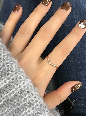 大码戒指女胖MM欧美简约几v何波浪粗手胖人小众设计食指指环尾戒