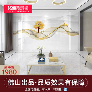 现货岩板800X2600悬空电视背景墙瓷砖现代简约木格栅大理石影视墙