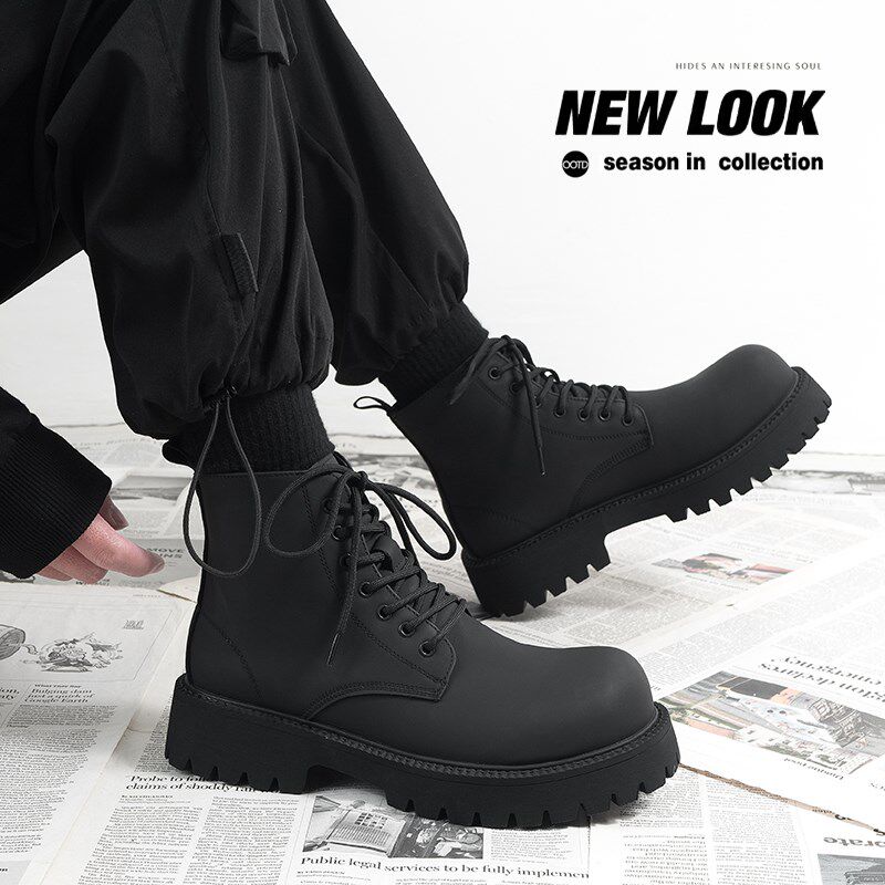 马丁靴男款厚底增高中n帮皮靴子2024秋冬新款德比鞋英伦风高帮皮