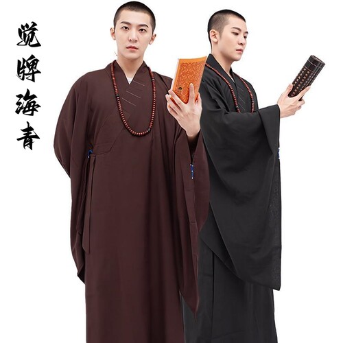 觉牌海清居士服女僧服男广袖海青纯棉F亚麻透气法会僧衣春夏季薄