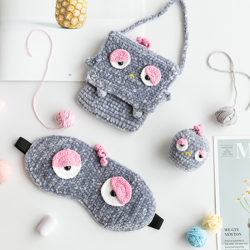 胖小森手a作怪咖眼罩小包玩偶手工钩针diy编织材料包牛奶棉毛线团