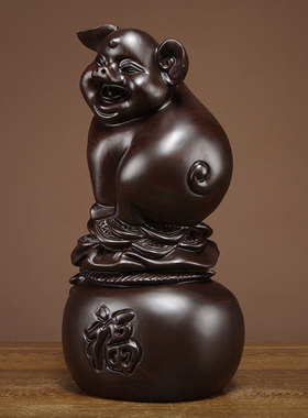 黑檀木雕生肖猪摆件实木雕刻动物家居客厅电视Q柜饰品红木工艺礼