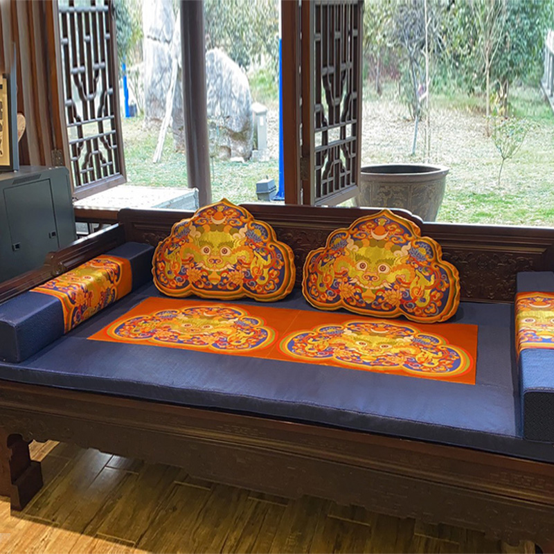 新中式红木沙发坐垫套罗汉床坐垫五件套中国风布料防滑坐垫