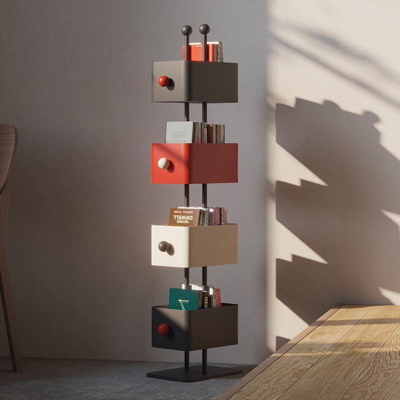 家用落地多层书架客厅铁艺置物架转角储物柜收纳展示柜隐形书柜子