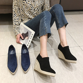 女防水台高跟鞋 2020秋季 新款 坡跟单鞋 深口拉链春秋百搭厚底尖头鞋