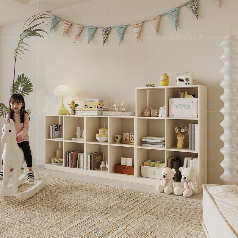奶油风儿童书柜整墙书架一体靠墙落地置物架简易书柜收纳柜收纳柜,住宅家具,儿童书柜,淘宝优惠券,粉丝福利购,淘宝优惠卷