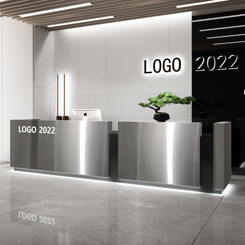 简约现代不锈钢收银台公司超长款前台桌接待台酒店大堂吧台服务台,商业/办公家具,收银台,淘宝优惠券,粉丝福利购,淘宝优惠卷