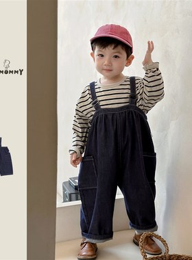 左悠【海街牛仔】可爱奶帅休y闲背带裤牛仔长裤春季婴幼童男女宝