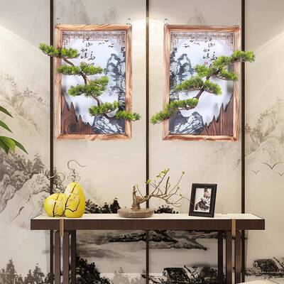 新式创意壁饰墙迎客AIB餐厅客厅电视背景酒店松壁挂件中禅意墙面