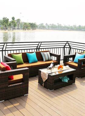 花园休双人藤椅沙发组合室外酒店民WNX-藤编宿户外阳光闲房售楼处