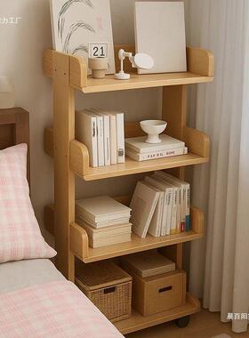 木BPQ靠书架落地置物架多层储物柜一体墙儿童绘纳本收架实可移动