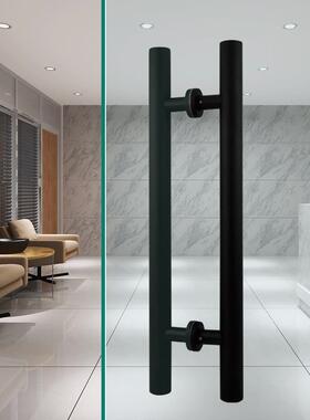 不锈钢玻手门大拉手地弹木簧门大门门把黑璃烤漆扶手YJR哑黑色拉