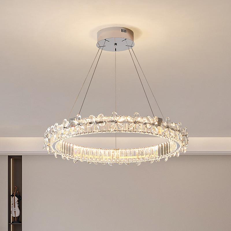 卧室现代轻奢厅灯计师创意温馨花朵水客晶吊术873灯艺设圆形餐厅