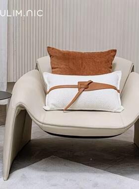 黑白棉布麻理橙色皮革腰肌带饰艺腰枕装套样板房间BZ220505设计师