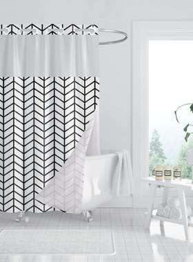 24浴帘双层印花帘干湿分离开年口扣隔浴断l帘大防水防霉125445浴