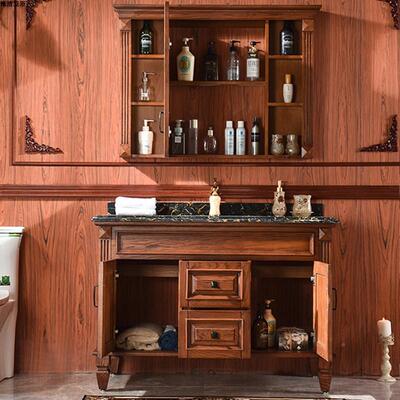 美式洗间漱台洗落地式红橡实木浴室柜卫生大理石脸洗手台组NQF盆