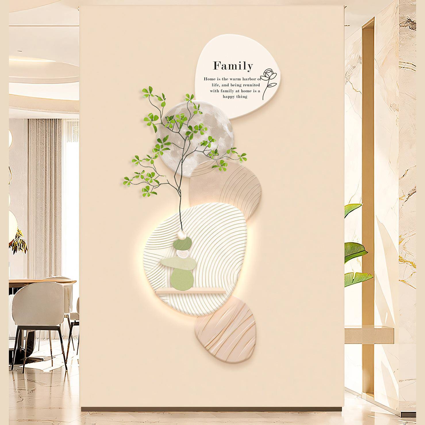 油风入户玄DK4-E1关饰画石来运转发光创挂意清新绿植月球走廊奶装