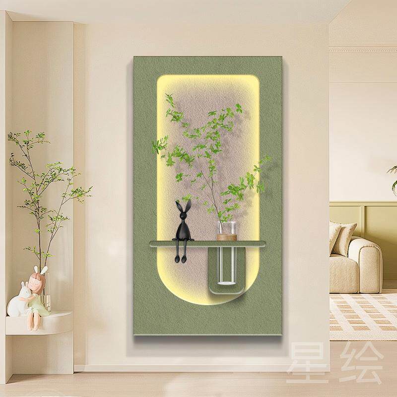 玄关装饰画水HEZ培绿植挂客厅壁画廊尽头画体立走入户实木雕刻