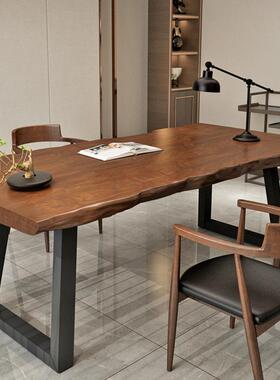 整板实简木电用脑桌约PFQ家双人办桌公桌子卧室书椅学习桌原木大