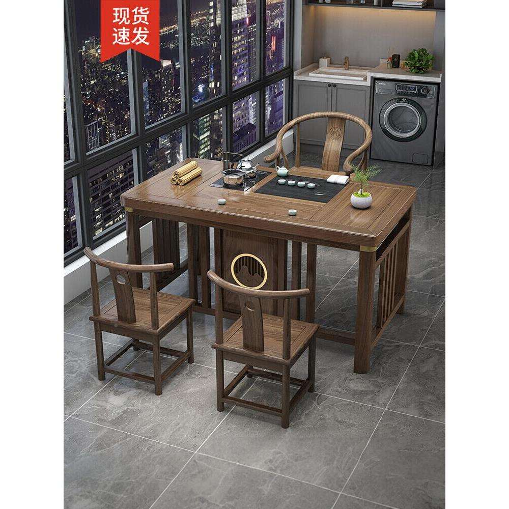 阳台小户茶桌椅合组新QCE中式实木办公茶几一桌五椅夫功型泡茶台