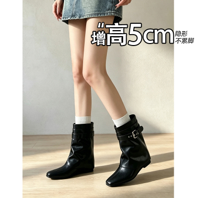 不累脚！内增高5CM可拆卸两穿裤管靴女2026秋冬新款复古风短筒靴