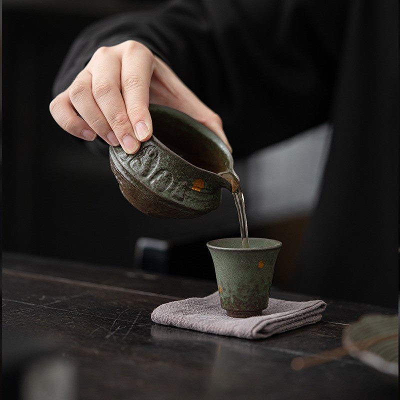 空寂敦煌公道杯青铜釉功夫茶具老岩泥家用茶海高端复古国风分茶器