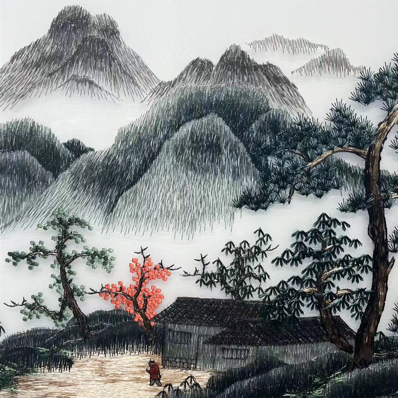新中式苏绣床头装饰壁画玉扣款背景墙茶室书房卧室中国风刺绣挂画图片