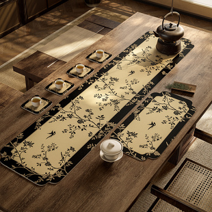 喜即闲花弄影茶席中式桌垫布桌旗茶台桌布防水餐杯垫中间长条茶旗