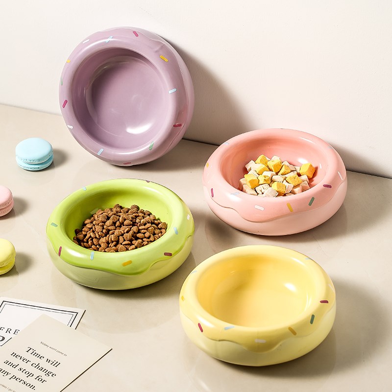 猫碗陶瓷宠物碗大口径猫粮碗幼猫双碗水碗狗狗食盆防打翻甜甜圈碗