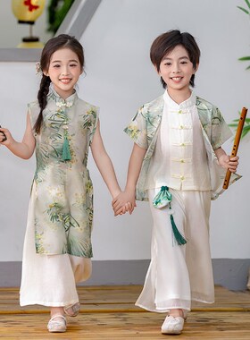 汉服男童夏季中国风高端女童唐装套装日常改良中式儿童古装演出服