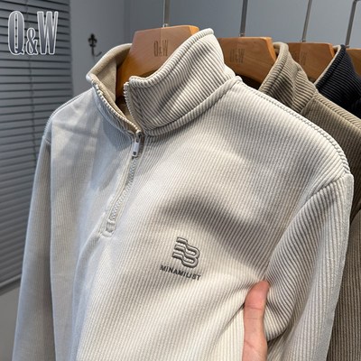 半拉链立领卫衣男款秋冬季加绒加厚2024新款中年男装外套潮半高领