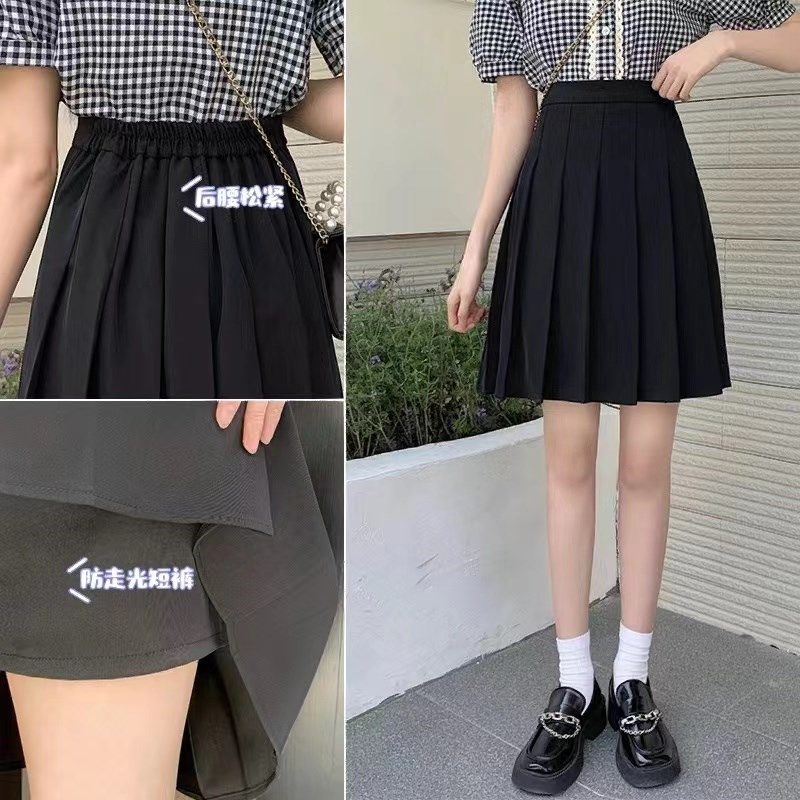 灰色jk百褶裙防走光女夏小个子高腰显瘦大码胖mmA字西装半身中裙