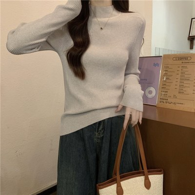 半高领打底衫上衣秋冬百搭修身加厚加绒保暖内搭针织衫黑色毛衣女