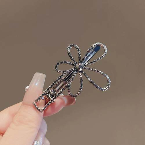 满钻高级感黑色花朵边夹女前额碎发夹子女刘海夹侧边夹气质鸭嘴夹