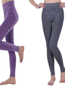 美体秋裤单件女红色肤色衬裤提花薄款紧身秋裤高腰大码收腹线裤