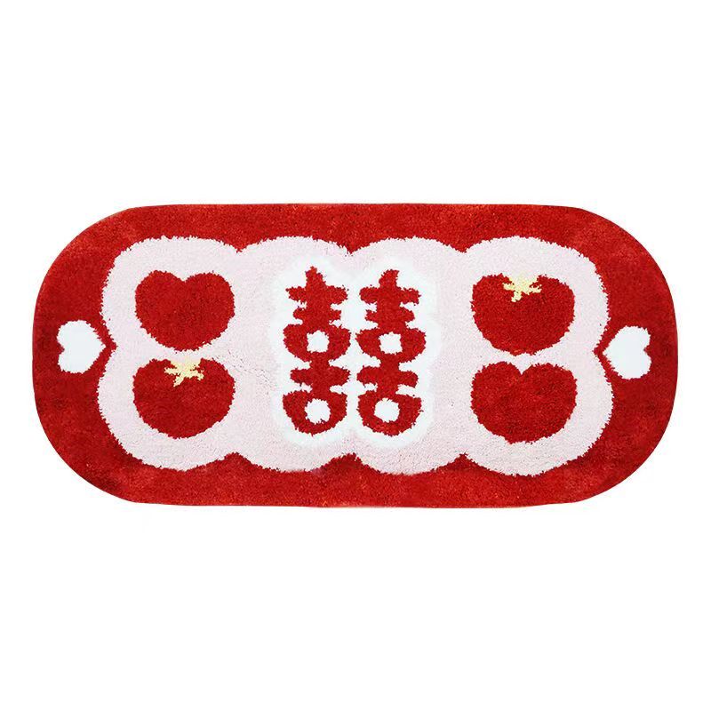 家用喜庆植绒地毯入户门吸水防滑脚垫卫生间浴室柔软植绒地毯