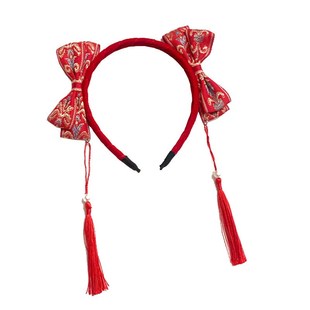 新年古风流苏中国风红色头饰周岁发箍唐装 汉服配饰宝宝蝴蝶结喜庆