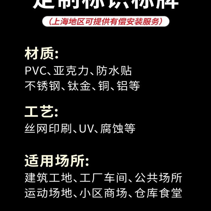 定制标识标牌新版禁烟材料标识五牌一图消防指示PVC亚克力号码牌