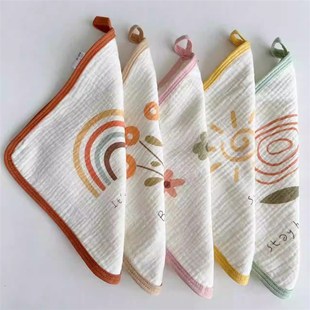 五条装 A类婴儿棉花糖纯棉纱布四层小方巾宝宝手帕洗脸巾口水巾