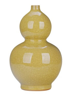 仿古官窑陶瓷葫芦摆件复古客厅装饰黄色工艺品景德镇瓷器花瓶大号