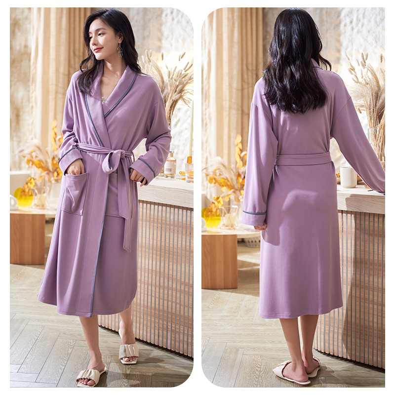 德绒睡袍女士秋冬季长袖保暖薄绒浴袍简约秋冬款家居服加大码晨袍