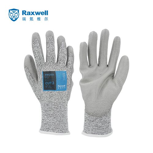 Raxwell 防割手套3级防切割13针PU涂层劳保抗穿刺耐撕裂耐磨1副装