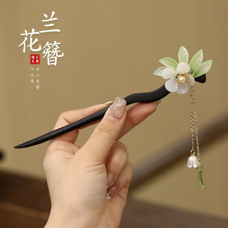 速发古风超仙铃兰花流苏发簪新中式盘发步摇汉服头饰簪子旗袍发钗