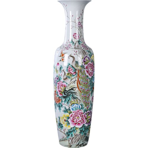 景德镇陶瓷器落地大号花瓶手绘孔雀富贵满堂客厅电视柜摆件装饰品