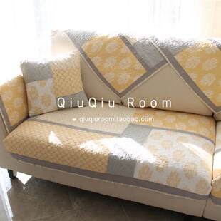 黄色树林田园小清新北欧纯棉拼布沙发垫可机洗四季通用沙发套垫巾