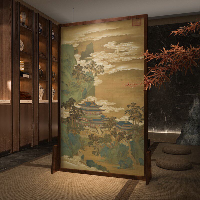 新中式可移动屏风隔断客餐厅玄关茶室酒店办公室酒店座屏国画山水