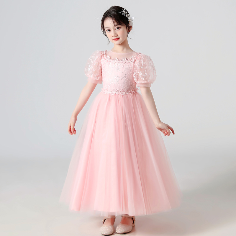 女童礼服童装长裙儿童白色连衣裙花童演出服女孩蓬蓬裙碎花公主裙