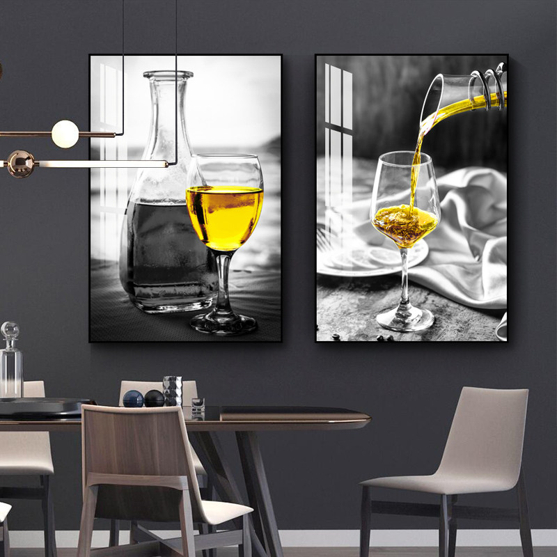 餐厅装饰画饭厅墙面壁画客厅酒杯两联时尚轻奢创意组合晶瓷画挂画
